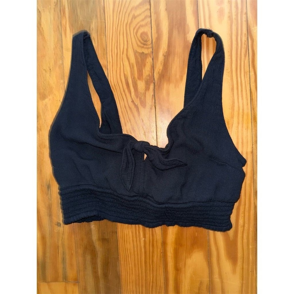 Abercrombie Women's Black‎ Cropped Flannel Blouse Tie Front S layering cropped
